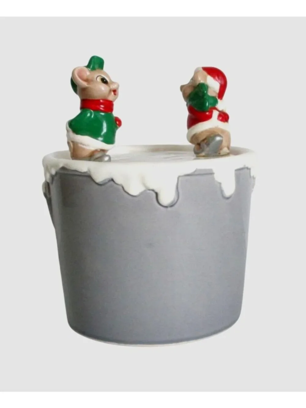 Vintage Skating Mice on Ice Bucket Music Box 1980s Japan Holiday Decor